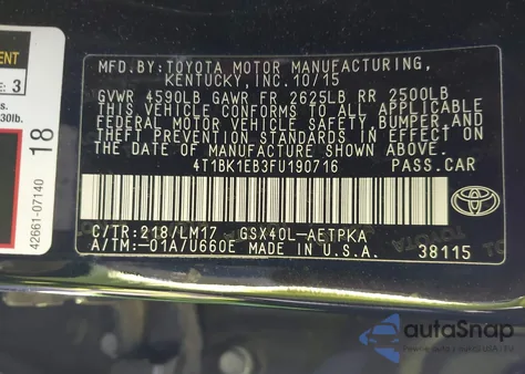 2015 Toyota Avalon Limited from USA, damaged, VIN 4T1BK1EB3FU190716